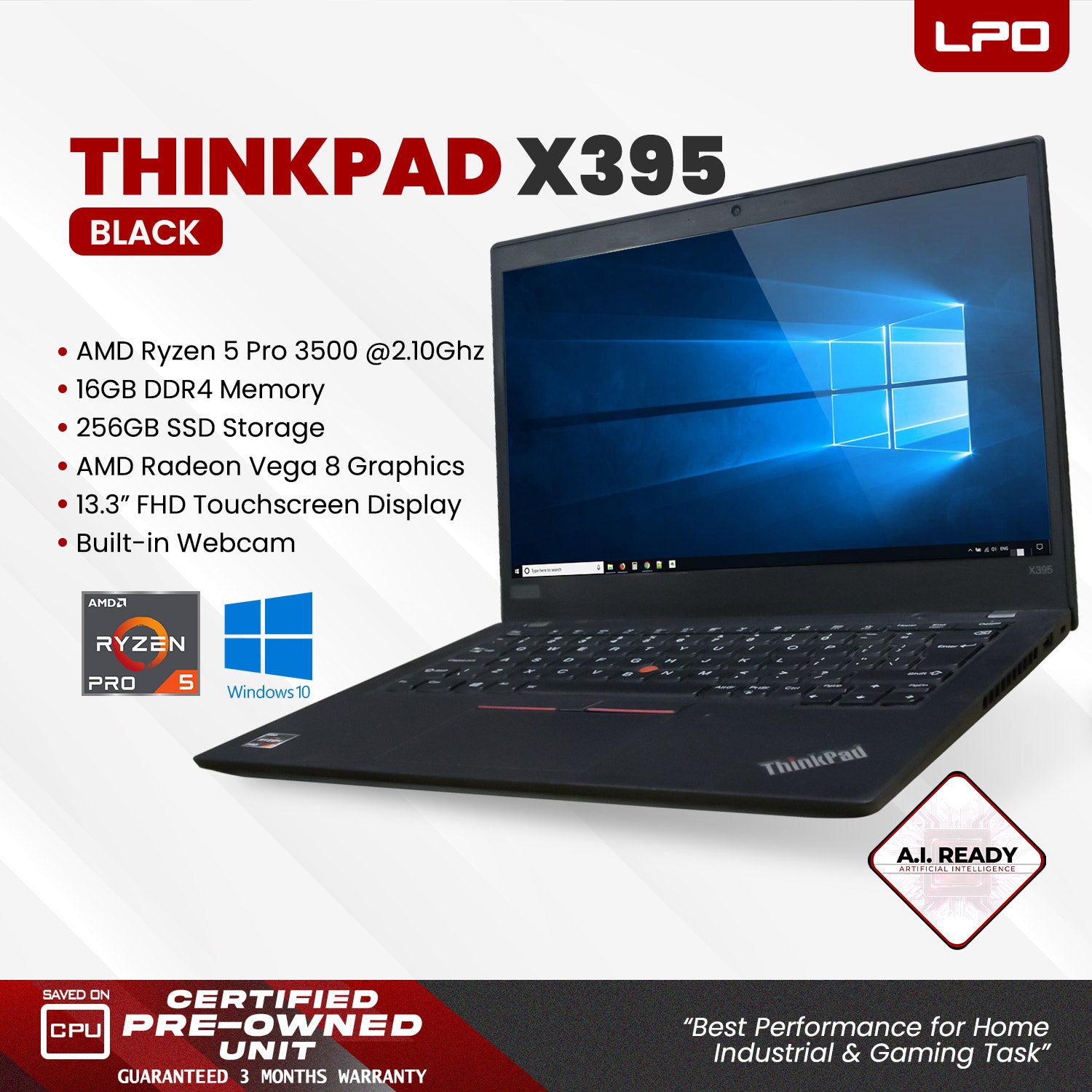 Laptop Lenovo Thinkpad X395 AMD Ryzen Pro 3500 16GB DDR4 256