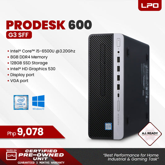 LPO ProDesk 600 G3 SFF Intel Core i5-6500U 3.20Ghz 8Gb DDR4 128GB SSD Intel HD Graphics 530 Display And VGA Port