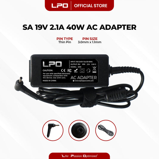 Laptop Charger Samsung 19V 2.1A 40W Thin Pin 3.0mm x 1.1mm Compatible with Samsung S series