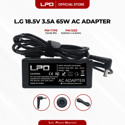 Laptop Charger LG 18.5V 3.5A 65W Circle Pin 6.5mm x 4.4mm Compatible with LG R400 Series