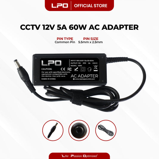 CCTV 12V 5A 60W Common Pin 5.5mm x 2.5mm Compatible with CCTV Camera, LED Monitor and other electronics equipment.