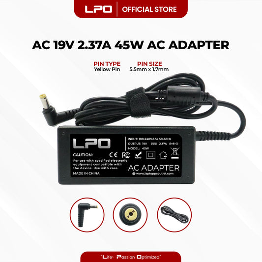 Laptop Charger Acer 19V 2.37A 45W Blue / Yellow Pin 5.5mm x 1.7mm Compatible with Acer TravelMate B116-M-C3WQ