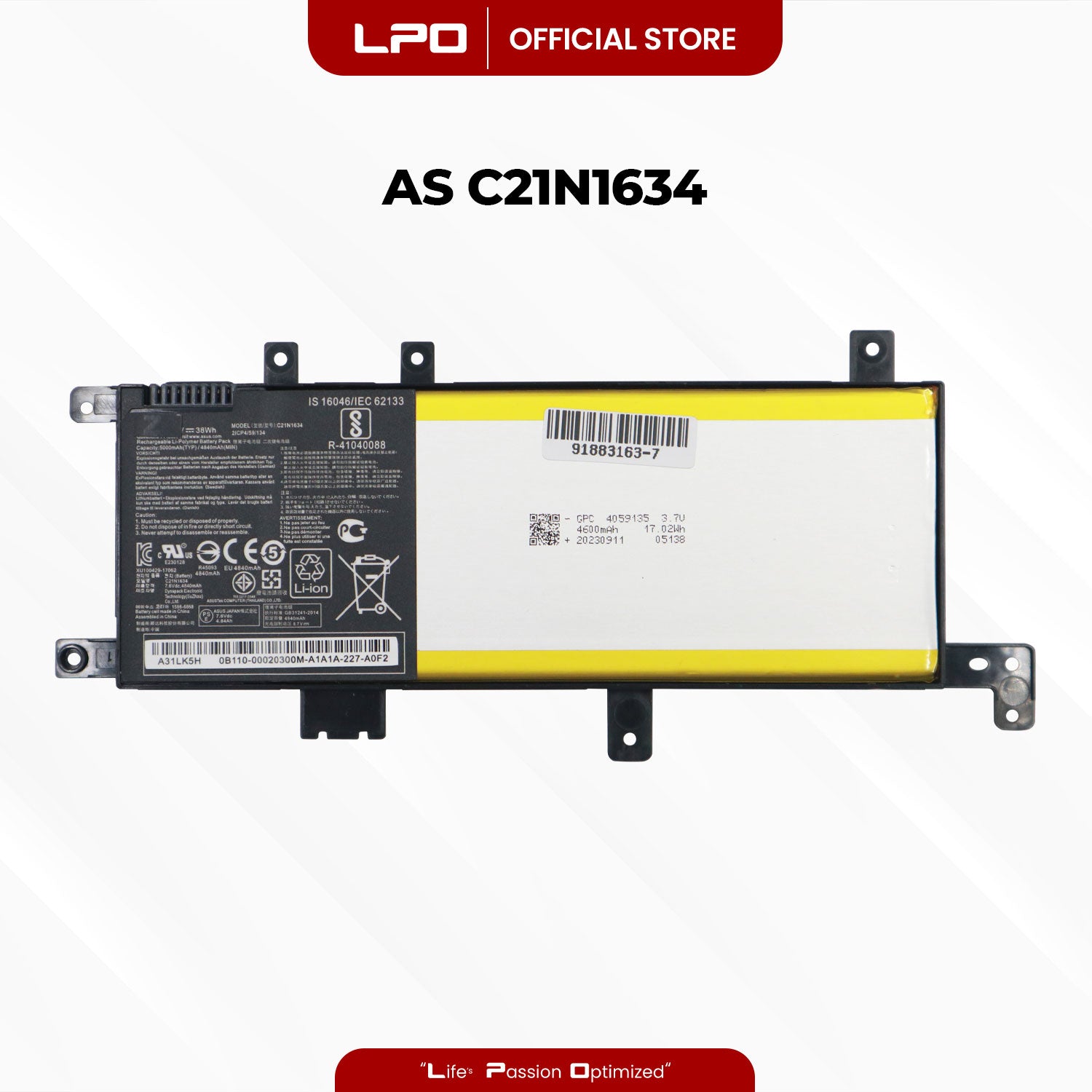 Laptop Battery C21N1634 Compatible with ASUS VivoBook A580U X580U X580B FL5900L - LPO Laptop PC-Outlet