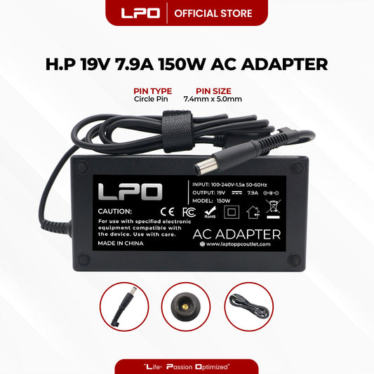 Laptop Charger HP 19V 7.9A 150W Circle Pin 7.4mm x 5.0mm Compatible with HP Compaq NX9110 6000 Pro E8400 All-in-one business PC