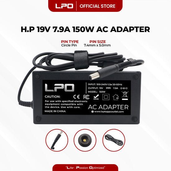 Laptop Charger HP 19V 7.9A 150W Circle Pin 7.4mm x 5.0mm Compatible with HP Compaq NX9110 6000 Pro E8400 All-in-one business PC