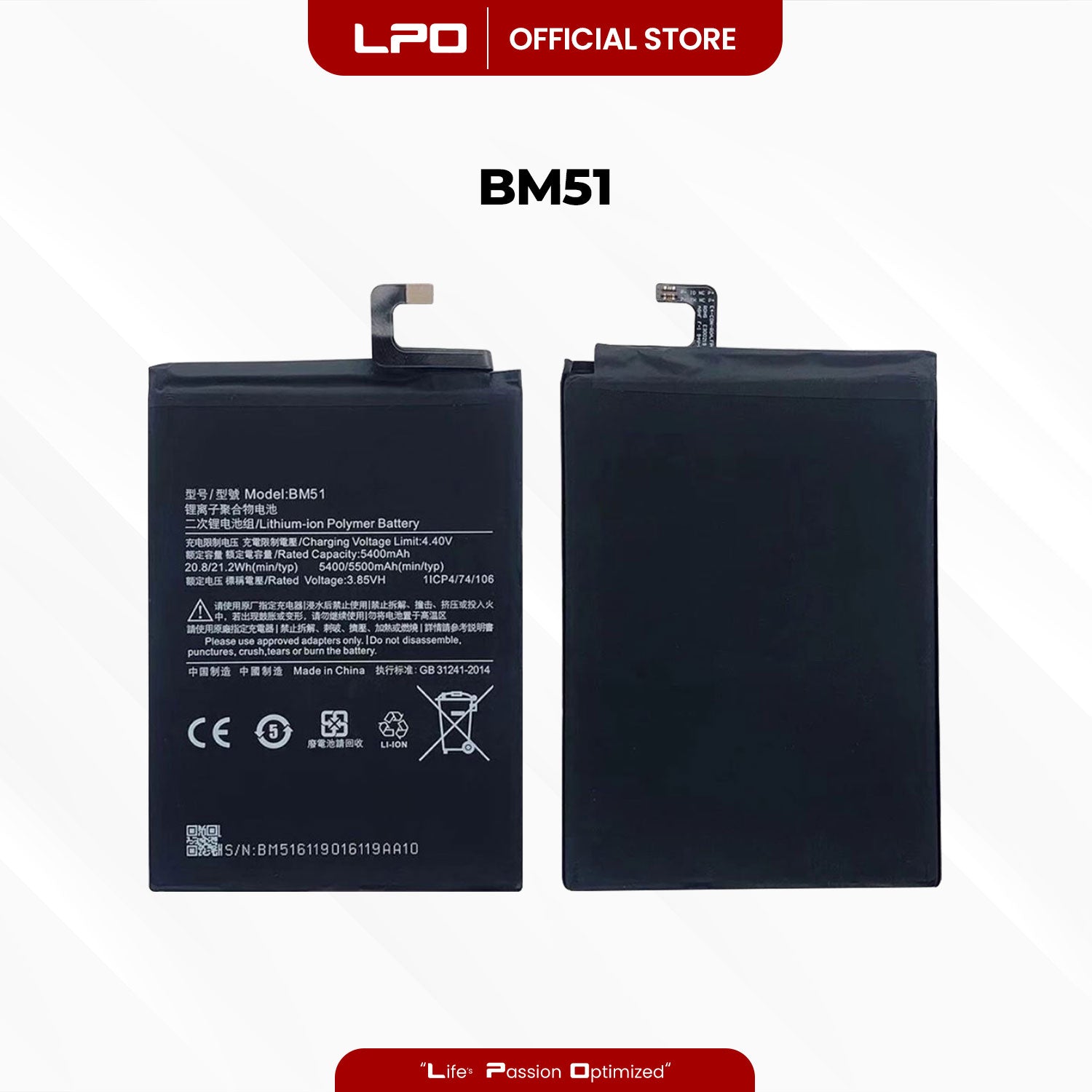 Cellphone Battery Xiaomi Mi Max 3 2018 BM51 Compatible with M1804E4A - LPO Laptop PC-Outlet