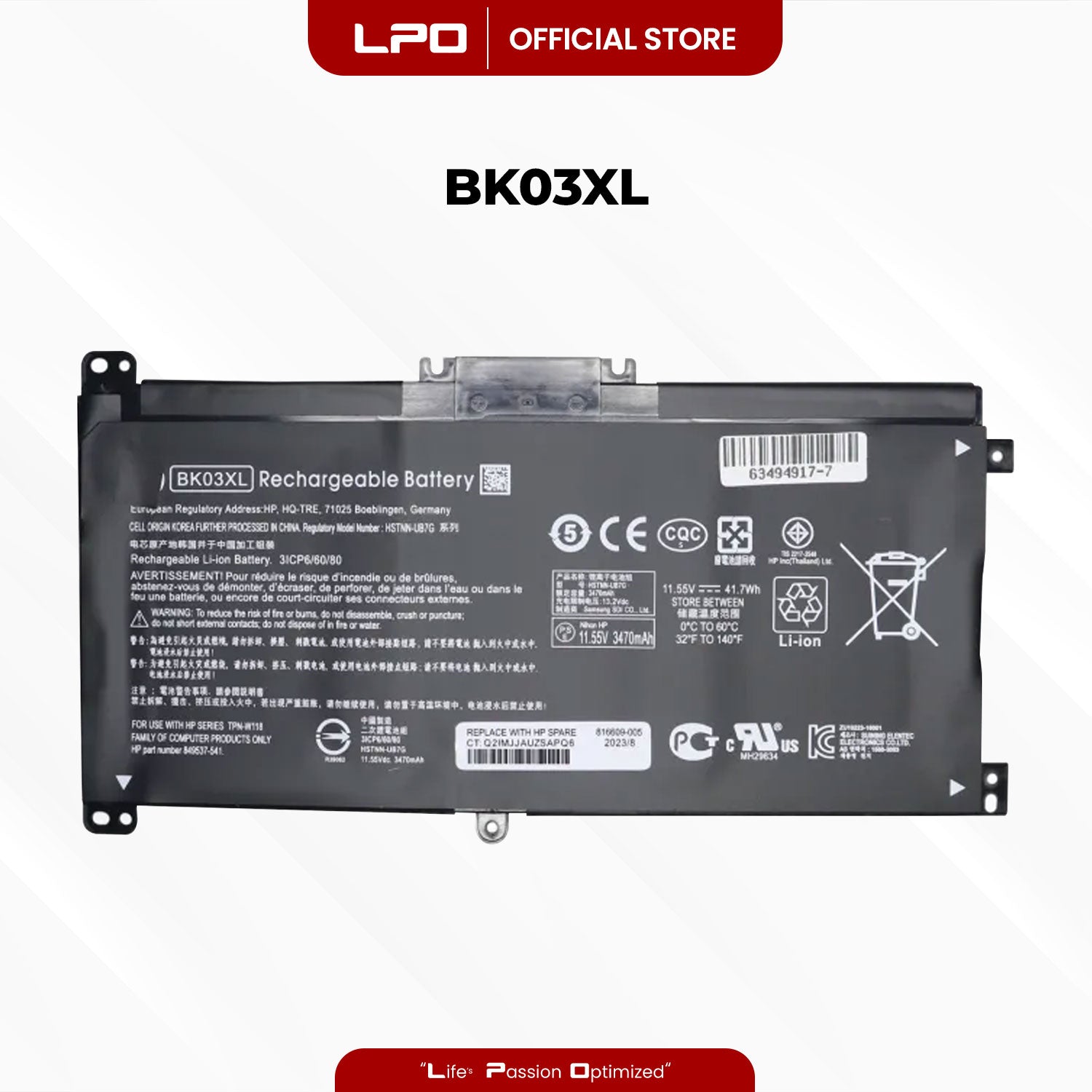 Laptop Battery BK03XL Compatible with HP Battery BK03XL Compatible part numbers: 916366-421
