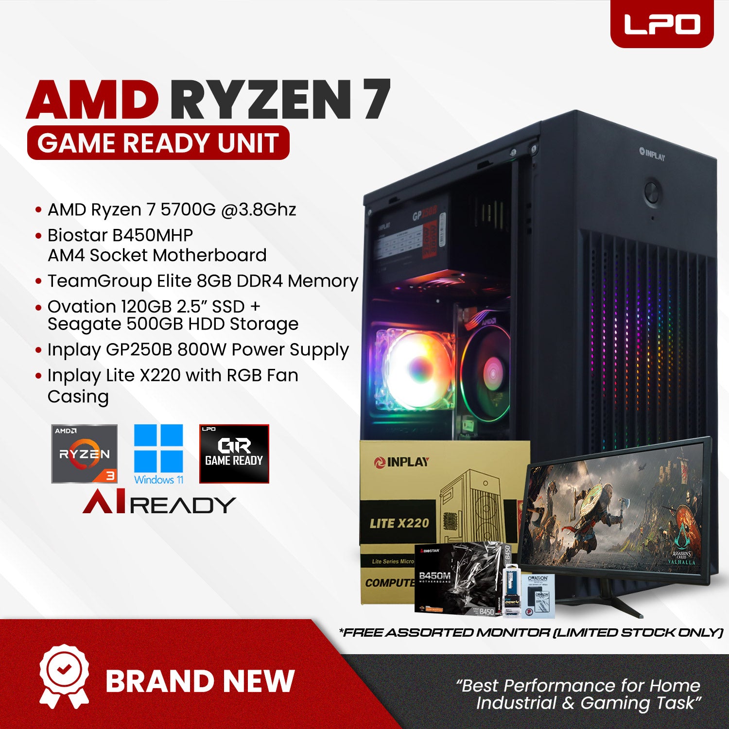 Brand New AMD Ryzen 7 Game Ready Unit Inplay X220 Lite