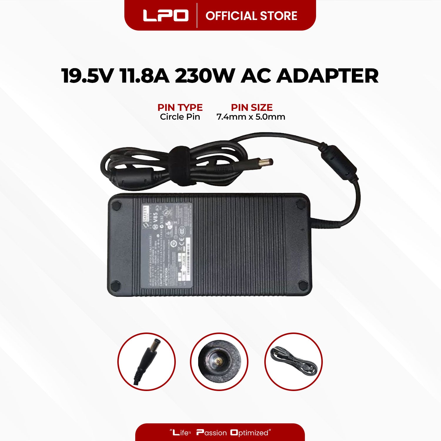 Laptop Charger Asus 19.5V 11.8A 230W Circle Pin 7.4mm x 5.0mm Compatible with Asus 0A001-00390000, 0A001-00390200