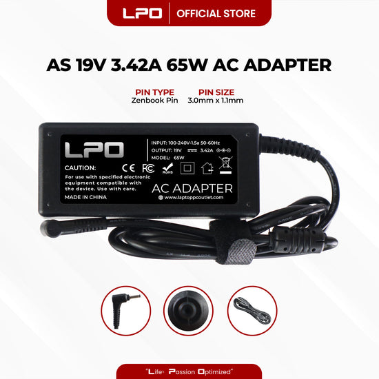 Laptop Charger Asus 19V 3.42A 65W Zenbook 3.0mm x 1.1mm Compatible with Asus UX21 Series