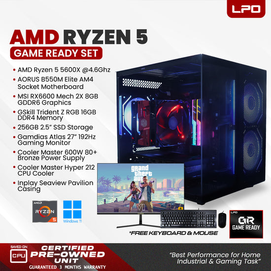 Gaming unit AMD Ryzen 5 5600X @ 4.6GHz AORUS B550M Elite AM4 socket 16GB G.Skill TridentZ RGB DDR4 TeamGroup GX2 256GB SSD 2.5