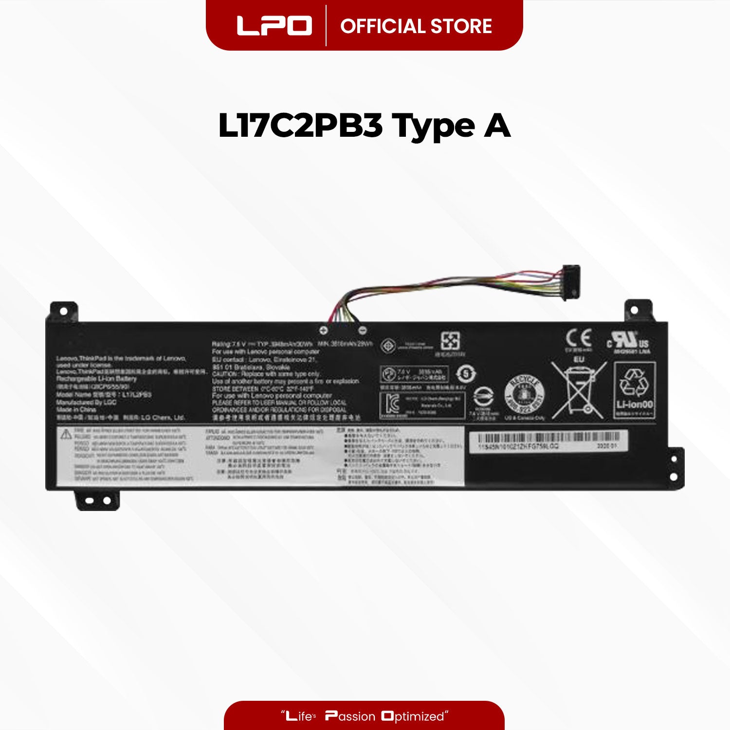 Laptop Battery L17C2PB3 Type A Compatible with Lenovo V130-15IGM V130-15IKB V330-15IKB - LPO Laptop PC-Outlet