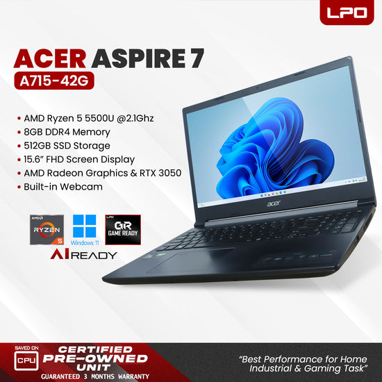 LPO Laptop Acer Aspire 7 A715-42G AMD Ryzen 5 5500U @ 2.10GHz 8GB DDR4 512GB SSD 15.6