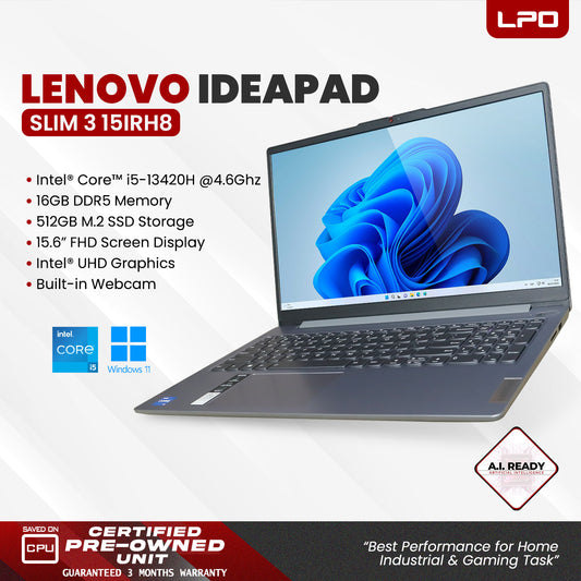 LPO Laptop Lenovo IdeaPad Slim 3 15IRH8 Intel Core i5-13420H @ 4.6GHz 16GB DDR5 512GB M.2 SSD Windows 11 Home 15.6" FHD 1920*1080 Intel UHD Graphics