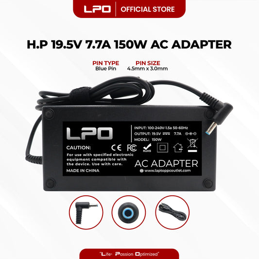 Laptop Charger HP 19.5V 7.7A 150W Blue Pin 4.5mm x 3.0mm Compatible with HP ZBook 15 G3 W2Y15PA