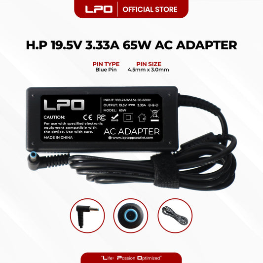 Laptop Charger HP 19.5V 3.33A 65W Blue Pin 4.5mm x 3.0mm Compatible with TPN-CA16, PPP009C, PA-1650-32H3