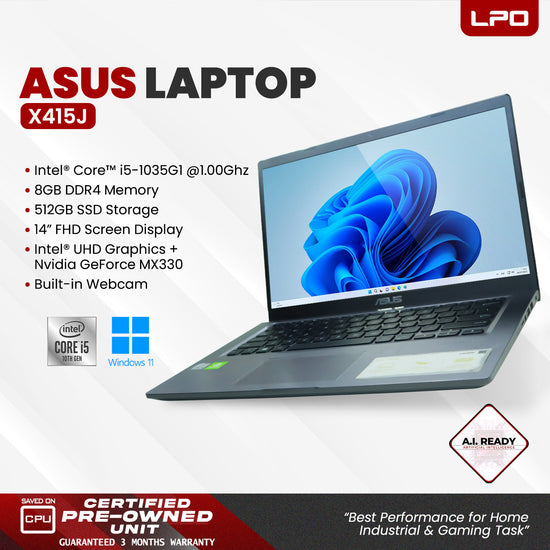 LPO Laptop Asus X415J Intel i5-1035G1 @1.00GHz 8GB DDR4 512GB SSD Win 11 Pro 14.0