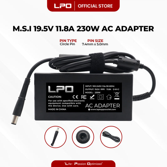 Laptop Charger MSI 19.5V 11.8A 230W Circle Pin 7.4mm x 5.0mm Compatible with MSI: GT72S 6QF(DOMINATOR PRO G)-028XUS