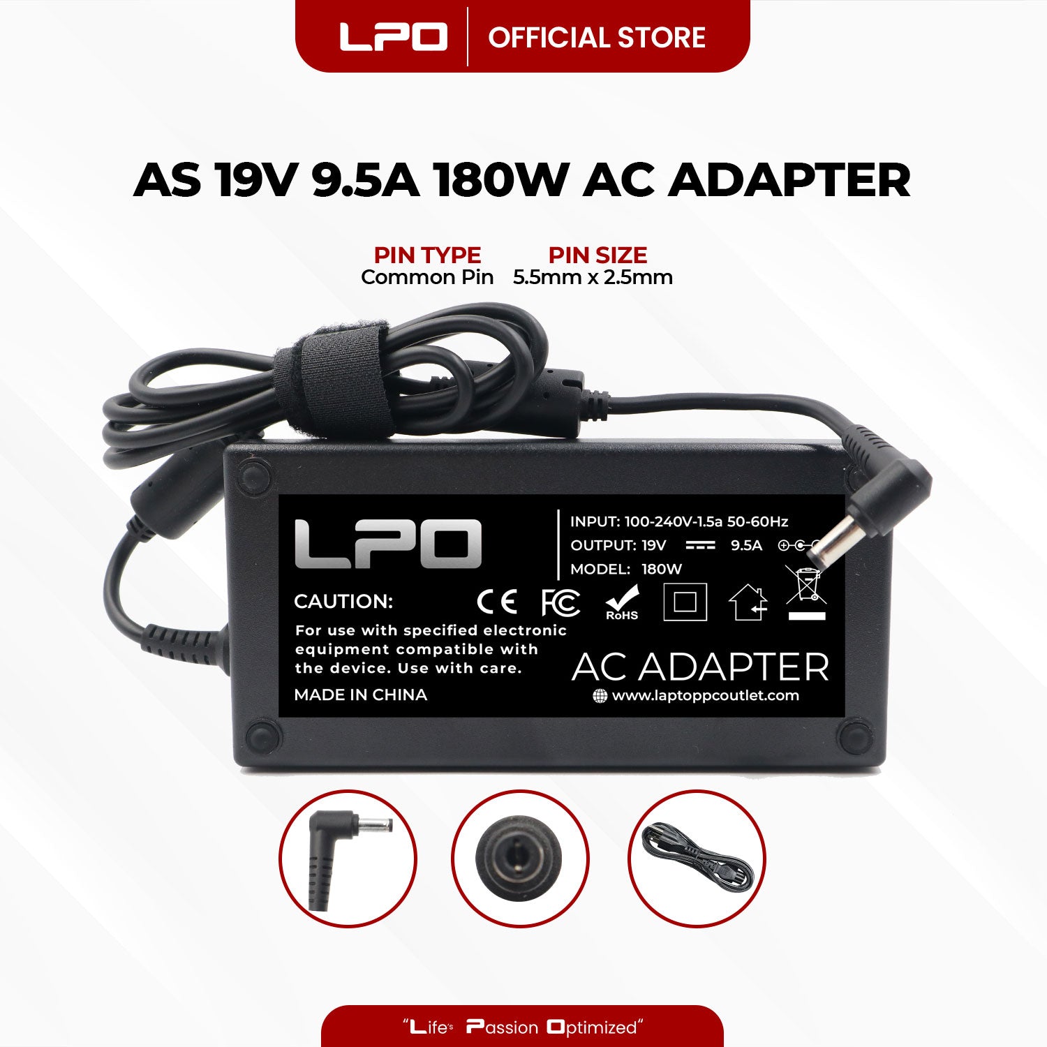 Laptop Charger Asus 19V 9.5A 180W Common Pin 5.5mm x 2.5mm Compatible with Asus G55