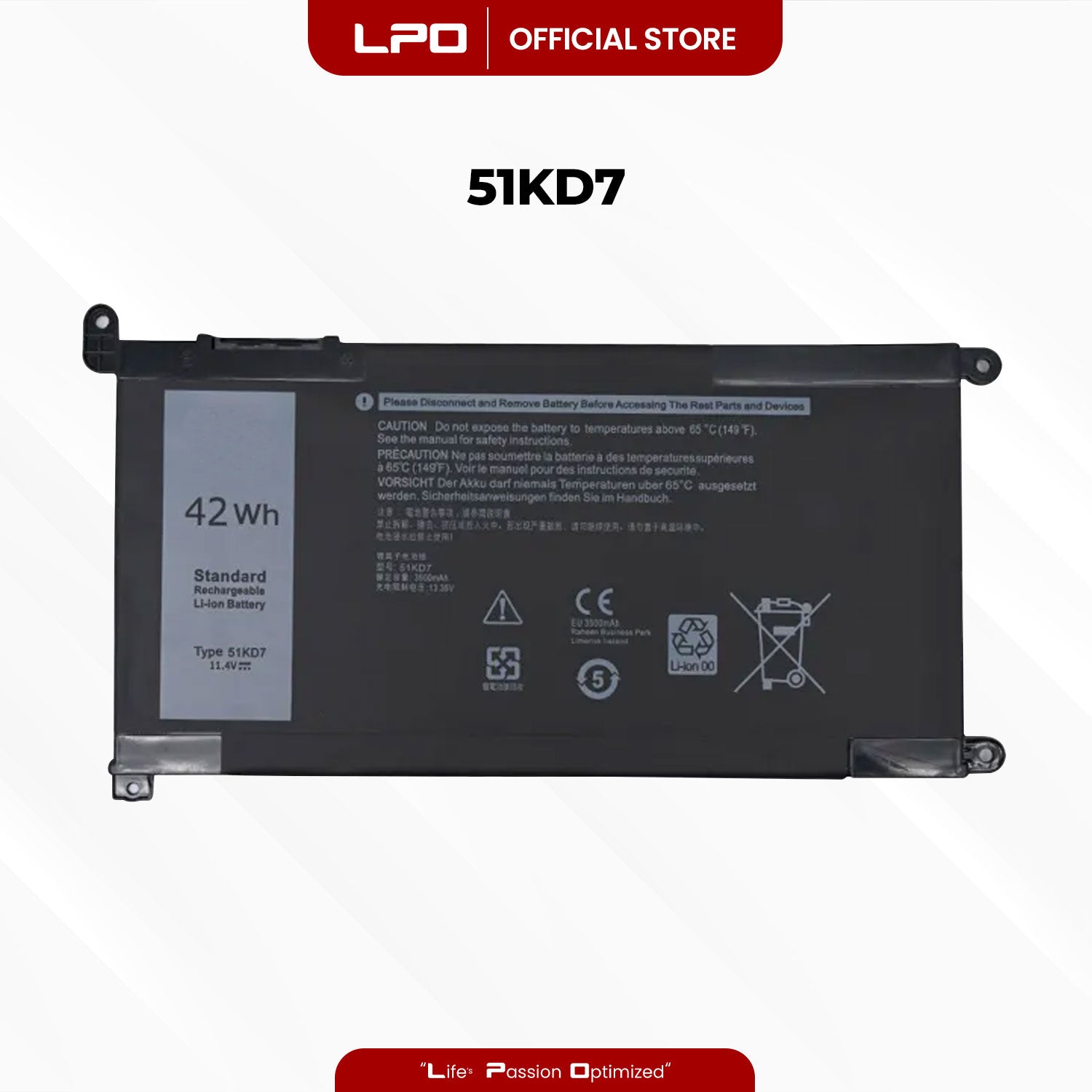 Laptop Battery 51KD7 Compatible with Dell Chromebook 5190 (P28T001) 2-In-1 (P28T002) Series