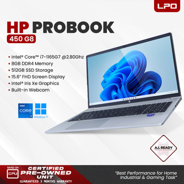 LPO Laptop Hp ProBook 450 G8 Intel Core i7-1165G7 @ 2.80GHz 8GB DDR4 512GB SSD 15.6