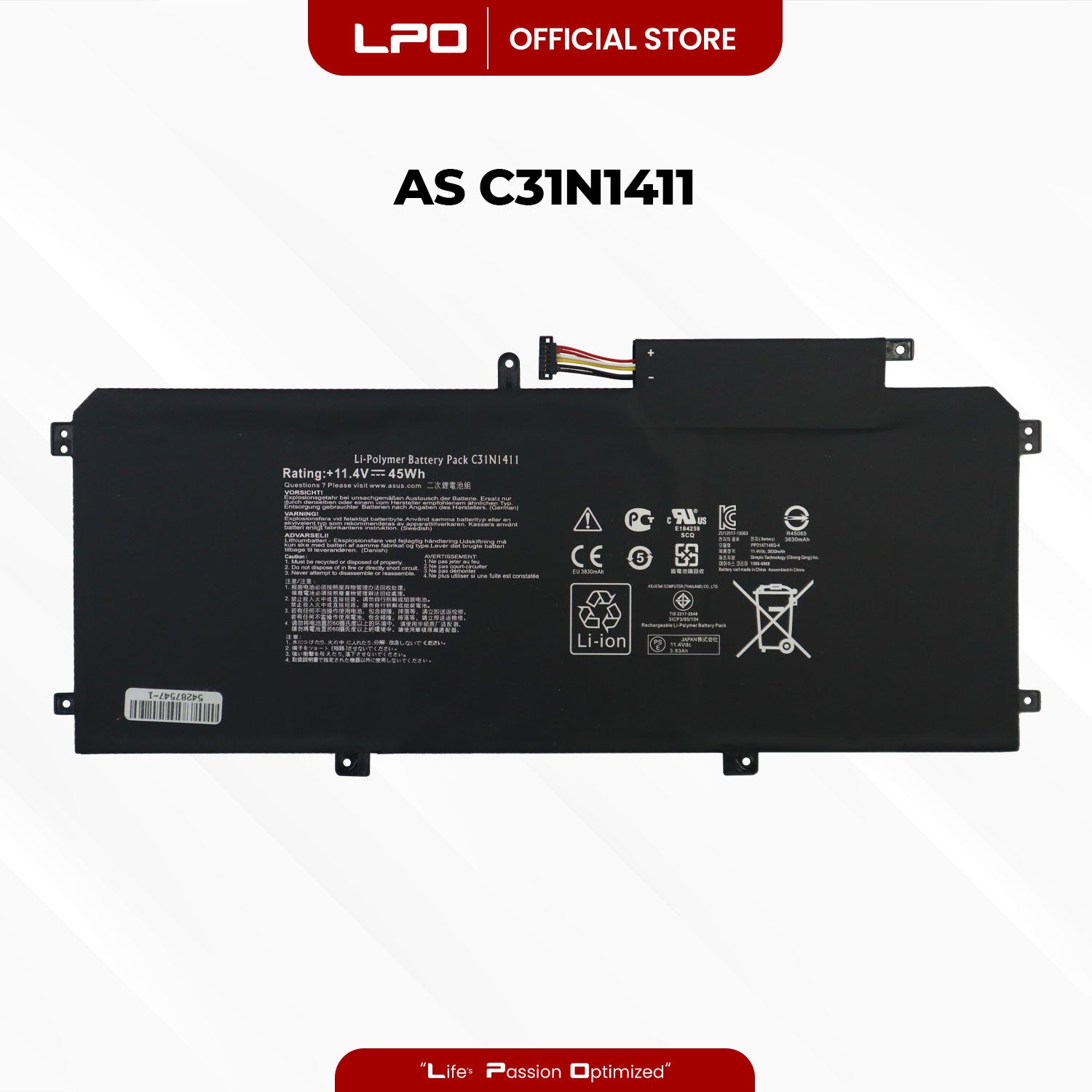 Laptop Battery C31N1411 Compatible with Asus ZenBook UX305 UX305F UX305FA UX305C - LPO Laptop PC-Outlet
