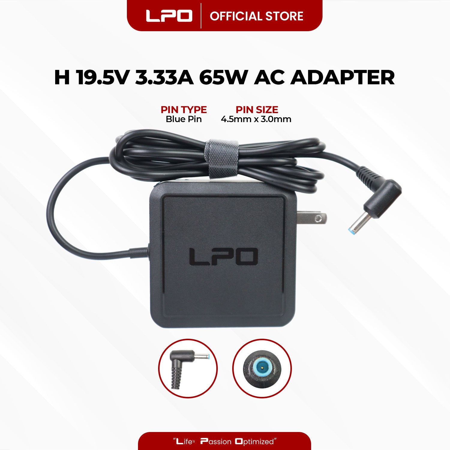 Laptop Charger HP 19.5V 3.33A 65W Blue Pin 4.5mm x 3.0mm Compatible with 15-BS000