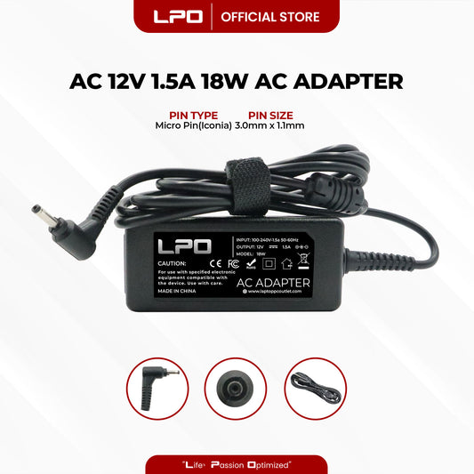 Laptop Charger Acer 12V 1.5A 18W  Micro Pin Iconia 3.0mm x 1.1mm Compatible with Acer Iconia Tab A100 A200