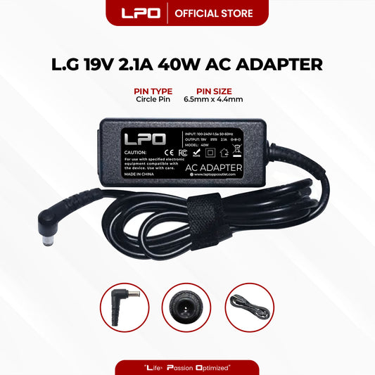 Laptop Charger LG 19V 2.1A 40W Circle Pin 6.5mm x 4.4mm Compatible with LG E1951S E2051S