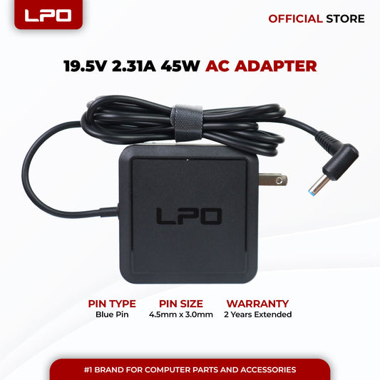 Laptop Charger HP 19.5V 2.31A 45W Blue Pin 4.5mm x 3.0mm Compatible with HP Pavilion 11 13 15; HP elitebook Folio 1040 g1