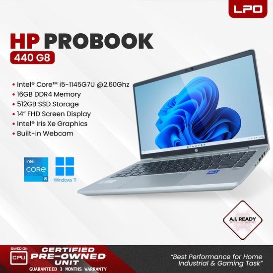LPO Laptop HP Probook 440 G8 Intel Core i5-1145G7 @2.60GHz 16GB DDR4 512GB SSD Win 11 Pro 14.0