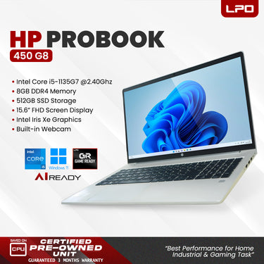 LPO Laptop Pre-owned HP ProBook 450 G8 Intel Core i5-1135G7 @ 2.40GHz 8GB DDR4 512GB SSD 15.6