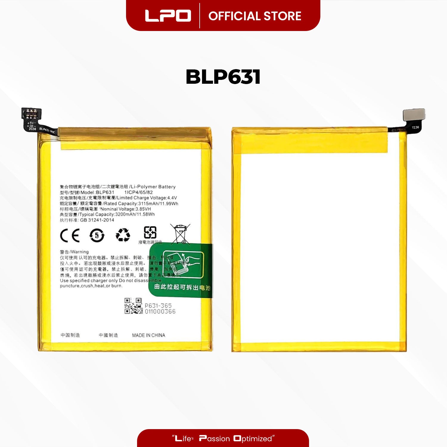 Cellphone Battery	Oppo F5 2017 BLP631  Compatible with Oppo F3 2017, CPH1609 CPH1723, CPH1727, CHP1723, CHP1727 - LPO Laptop PC-Outlet