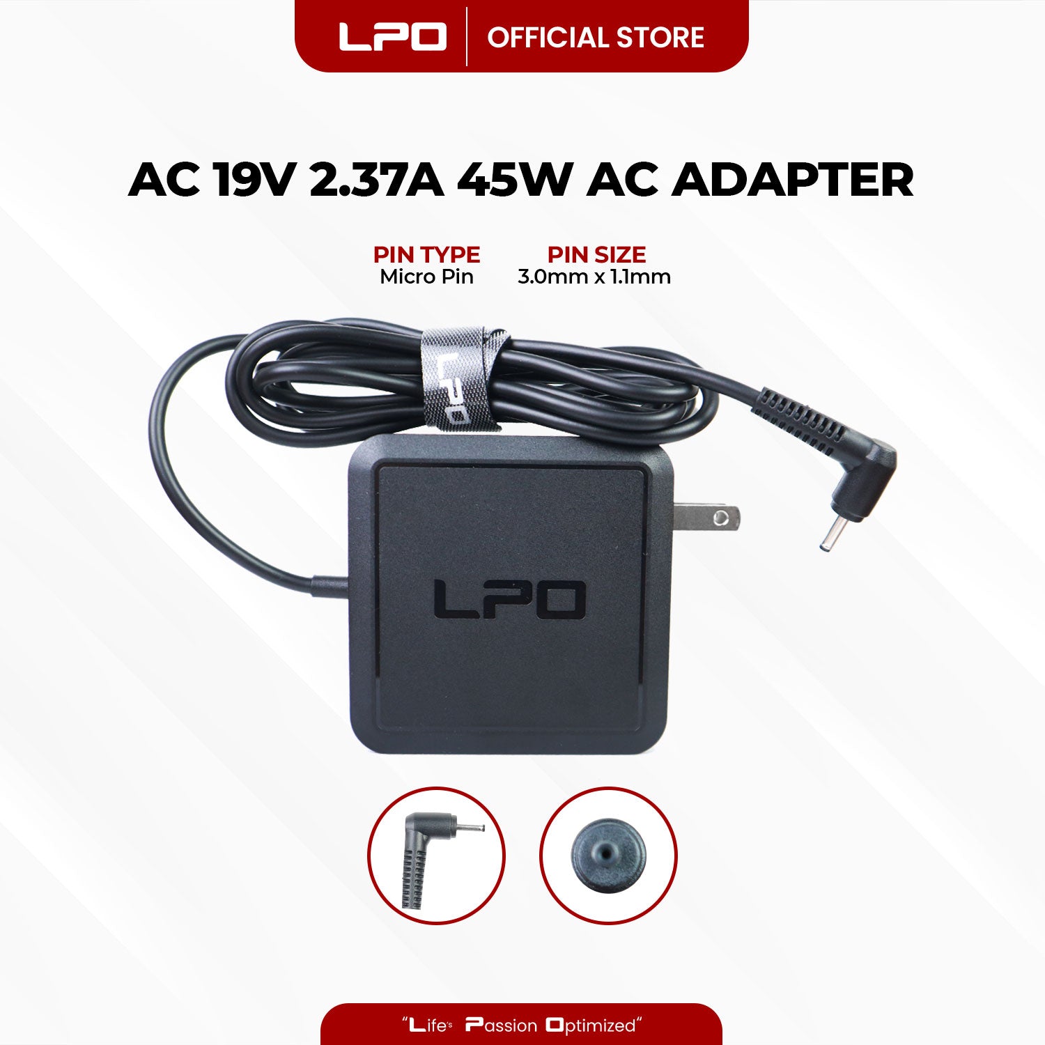 Laptop Charger Acer 19V 2.37A 45W Micro Pin 3.0mm x 1.1mm Compatible with Acer Aspire 5 A515-44