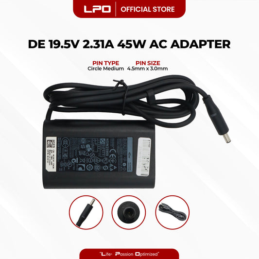 Laptop Charger Dell 19.5V 2.31A 45W Circle Medium 4.5mm x 3.0mm	Compatible with Dell 13 Ultrabook Dell 13