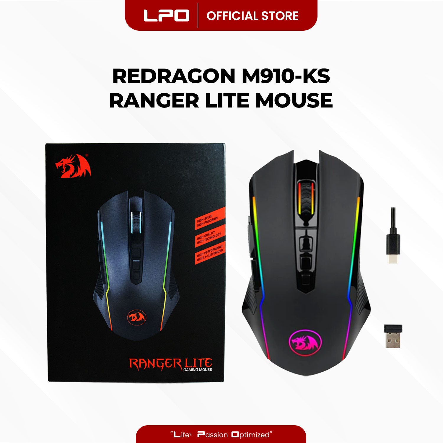 Redragon Ranger Lite M910-KS Gaming Mouse RGB Wired and Wireless Dual Mode
