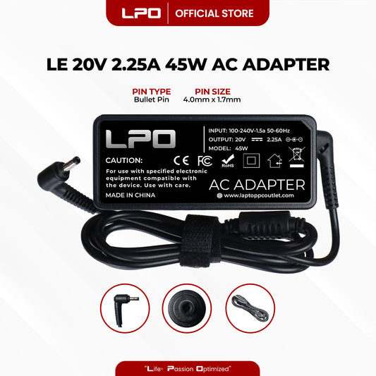 Laptop Charger Lenovo 20V 2.25A 45W Bullet Pin 4.0mm x 1.7mm Compatible with Lenovo Yoga C640-13IML