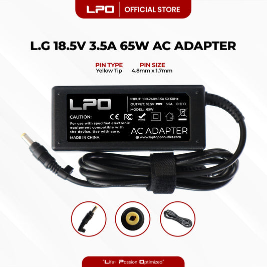 Laptop Charger LG 18.5V 3.5A 65W Yellow Pin 4.8mm x 1.7mm Compatible with LG R40 R4R405