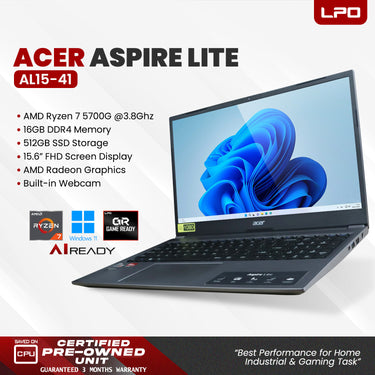 LPO Laptop Acer Aspire Lite AL15-41 AMD Ryzen 7 5700G @ 3.8GHz 16GB DDR4 512GB SSD 15.6