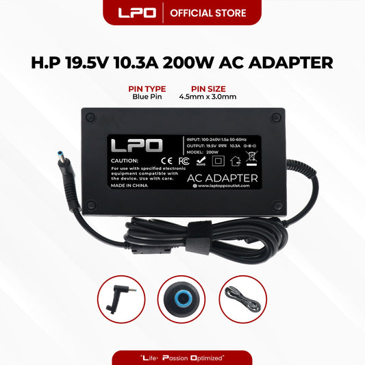 Laptop Charger HP 19.5V 10.3A 200W Blue Pin 4.5mm x 3.0mm Compatible with HP ultra-thin 15-dc0000
