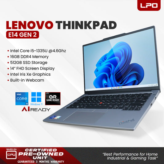 LPO Laptop Lenovo ThinkPad E14 Gen 5 Intel Core i5-1335U @ 4.6GHz 16GB DDR4 512GB SSD 14.0" FHD Intel Iris Xe Graphics