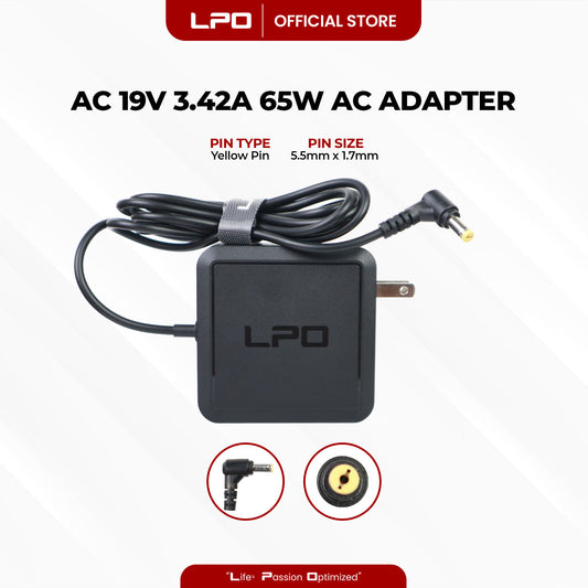 Laptop Charger Acer 19V 3.42A 65W Yellow Pin 5.5mm x 1.7mm Compatible with AcerHIPRO HP-A0652R3B