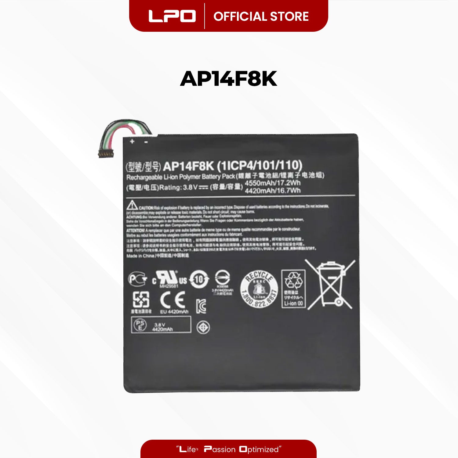 Laptop Battery AP14F8K Compatible with  Acer Iconia Tab W1-810, A1-850, Iconia Tab B1-820