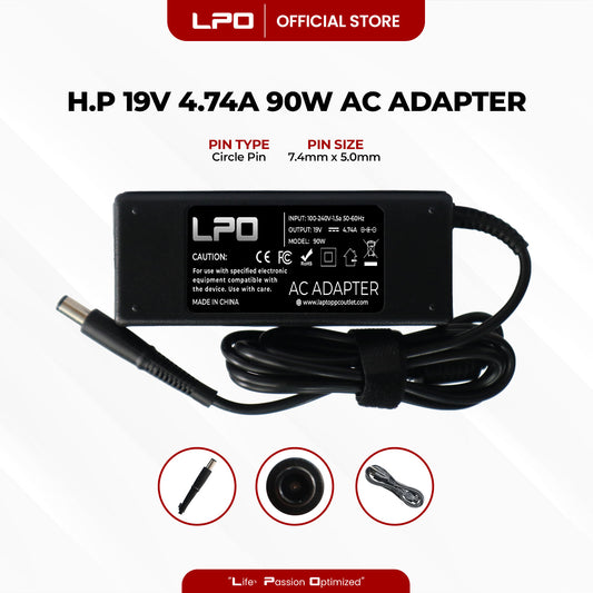 Laptop Charger HP 19V 4.74A 90W	Circle Pin 7.4mm x 5.0mm Compatible with HP ProBook 430
