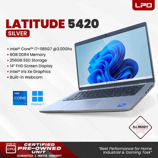 LPO Laptop Dell Latitude 5420 Silver Intel Core i7-1185G7 3.00Ghz 8Gb DDR4 256GB SSD Intel Iris Xe 14