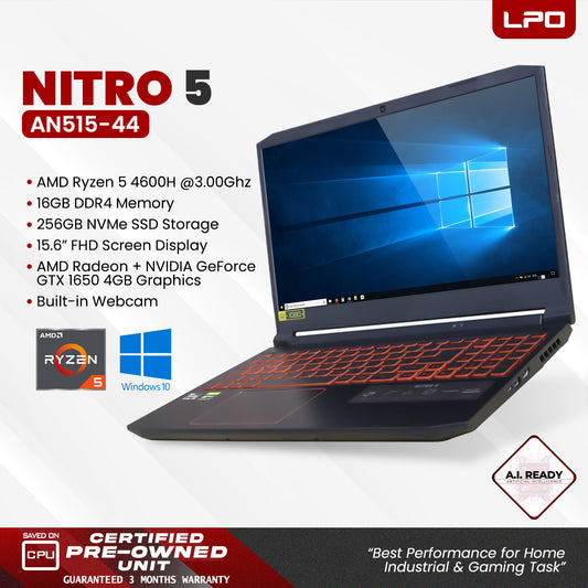 Laptop Acer Nitro 5 AN515-44 AMD Ryzen 5 4600H 3.00Ghz 16GB DDR4 256GB NVMe SSD AMD Radeon + NVIDIA GeForce GTX 1650 4GB 15.6" FHD