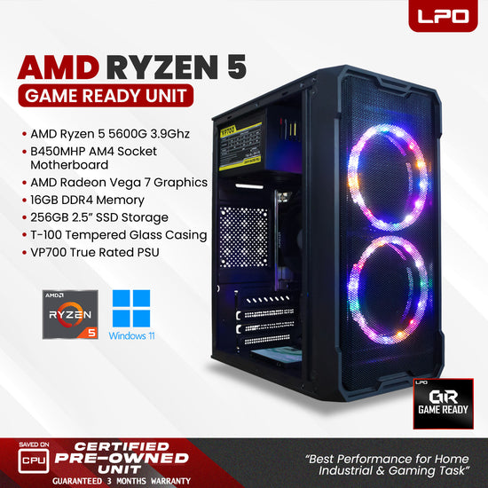 Gaming Unit AMD Ryzen 5 5600G 3.9Ghz B450MHP AM4 Socket AMD Radeon Vega 7 16GB DDR4 256GB 2.5