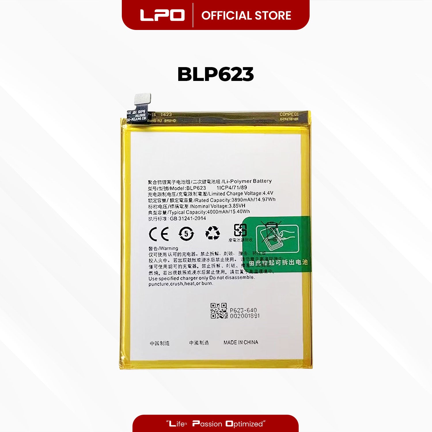 Cellphone Battery	Oppo F3 Plus 2017 BLP623 Compatible with CPH1613 - LPO Laptop PC-Outlet
