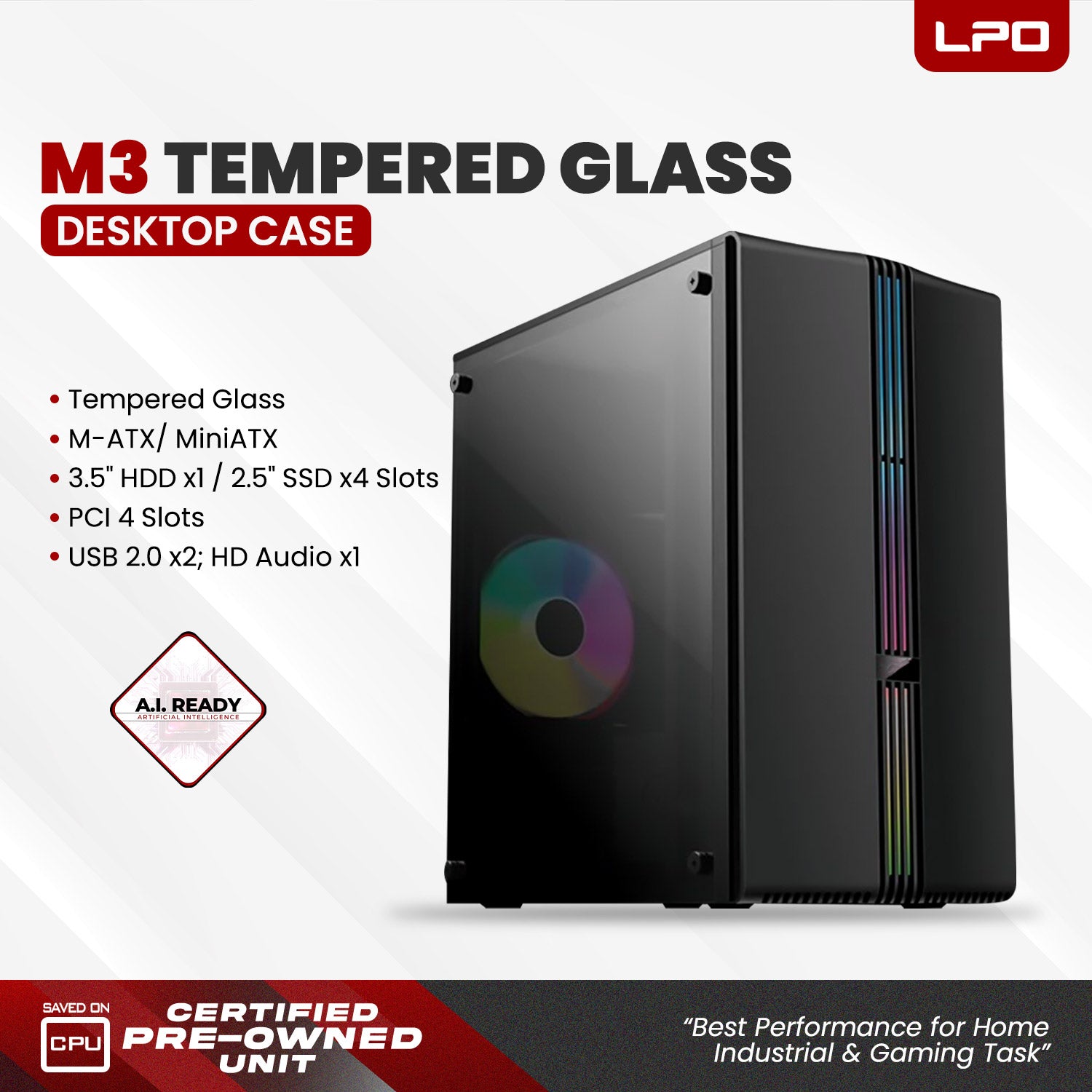 YGT M3 M-ATX MiniATX PC Case Gaming Tempered Glass Desktop Computer Case