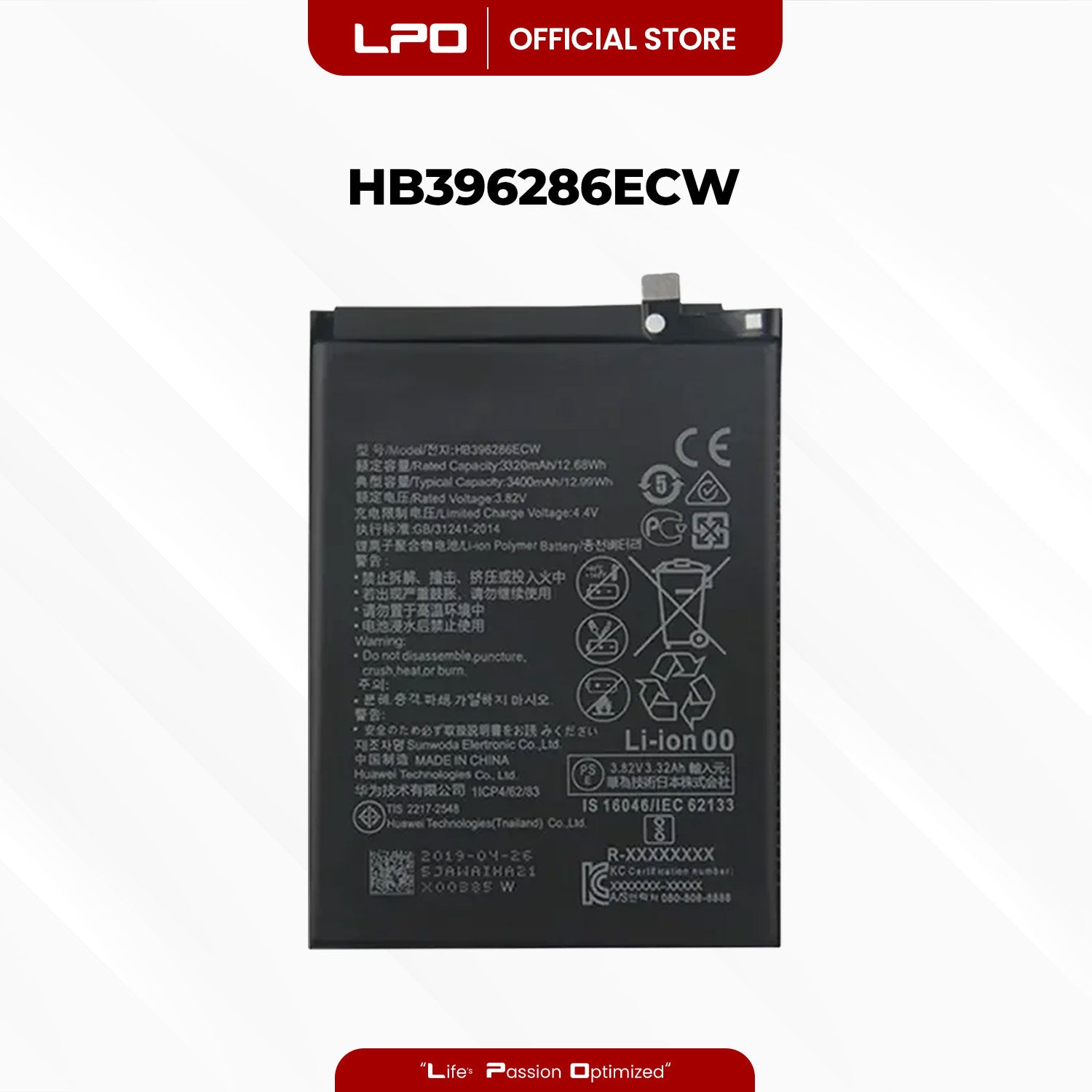 Cellphone Battery Huawei P Smart 2019 HB396286ECW Compatible with Honor 10 Lite, 20 Lite